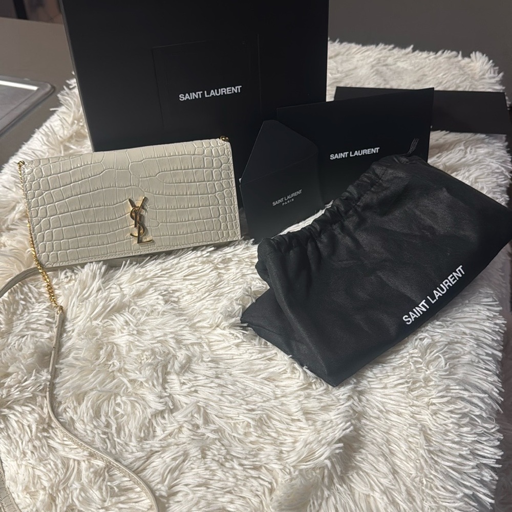 Saint Laurent Cream Cassandre Phone Holder with Strap